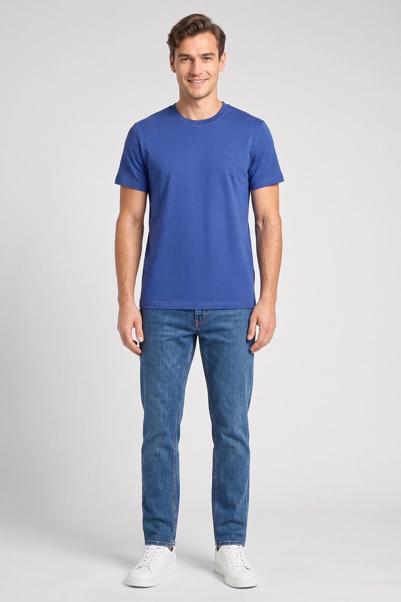 Men Crew Neck Short Sleeve Solid T-shirt, Blue