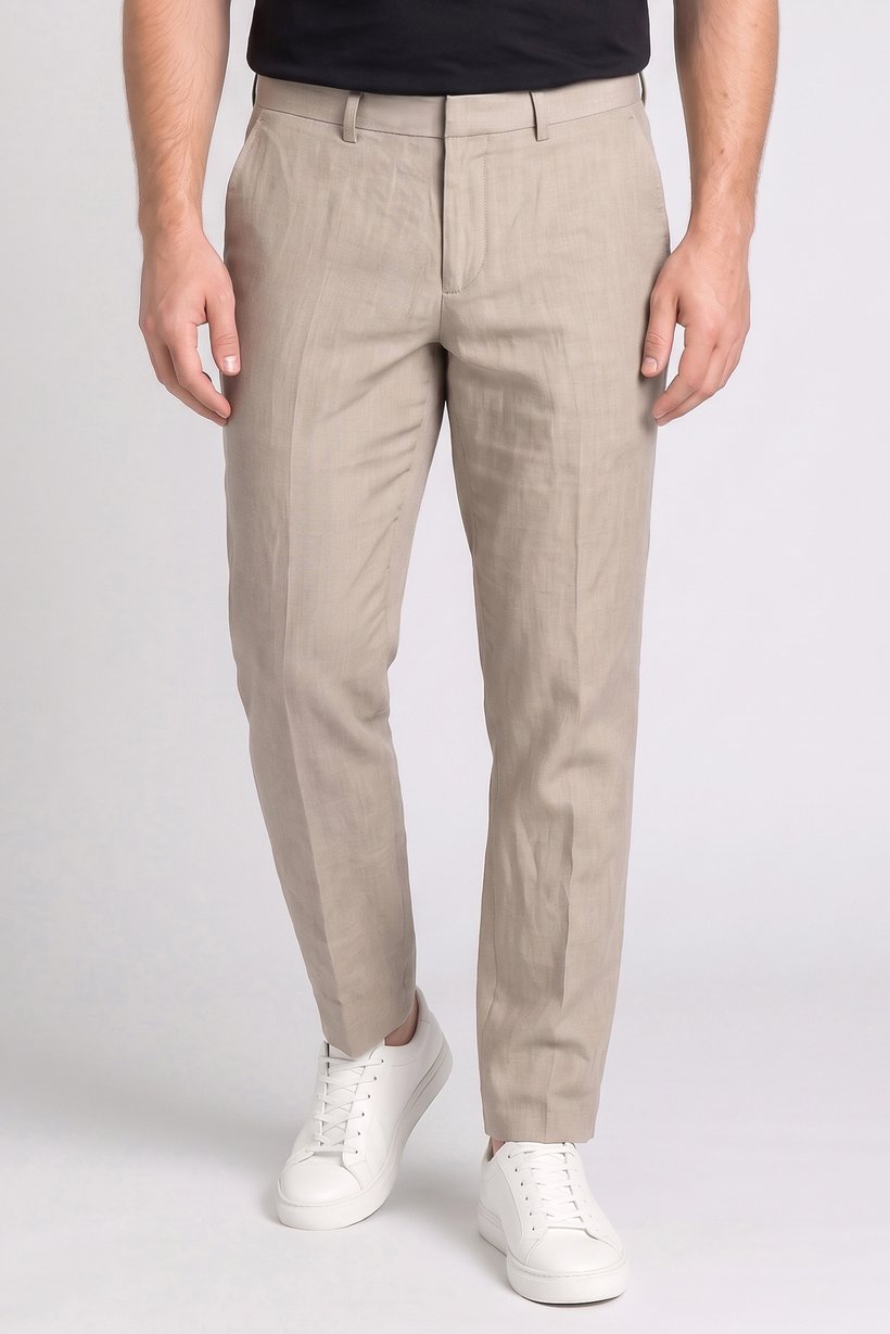 Men Slim Fit Solid Dress Pants, Taupe