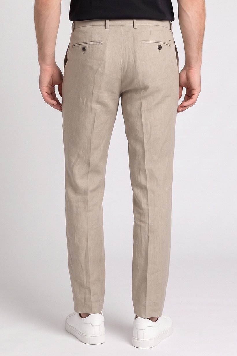 Men Slim Fit Solid Dress Pants, Taupe