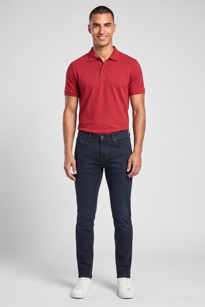 Men Slim Fit Solid Stretchable Jeans, Navy Blue