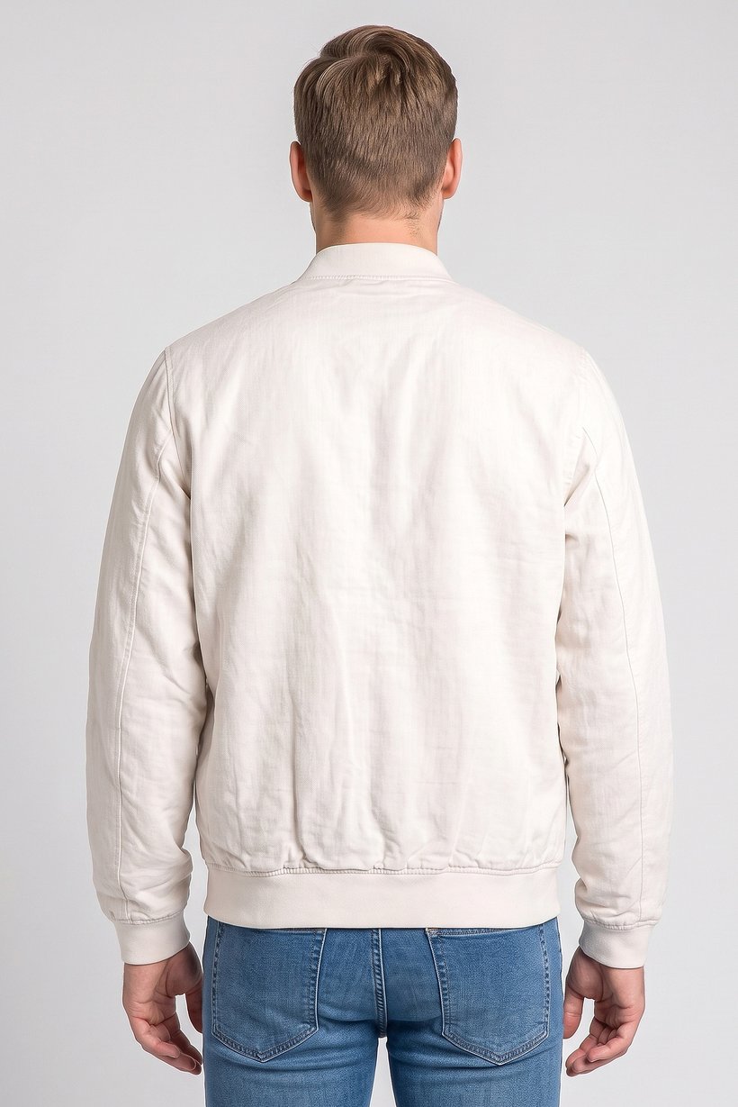 Men Plain Bomber Jacket, Light Beige