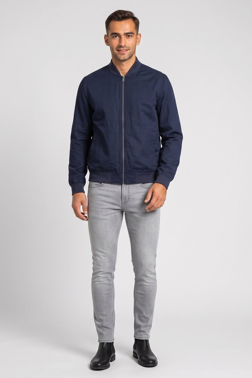 Men Plain Bomber Jacket, Navy