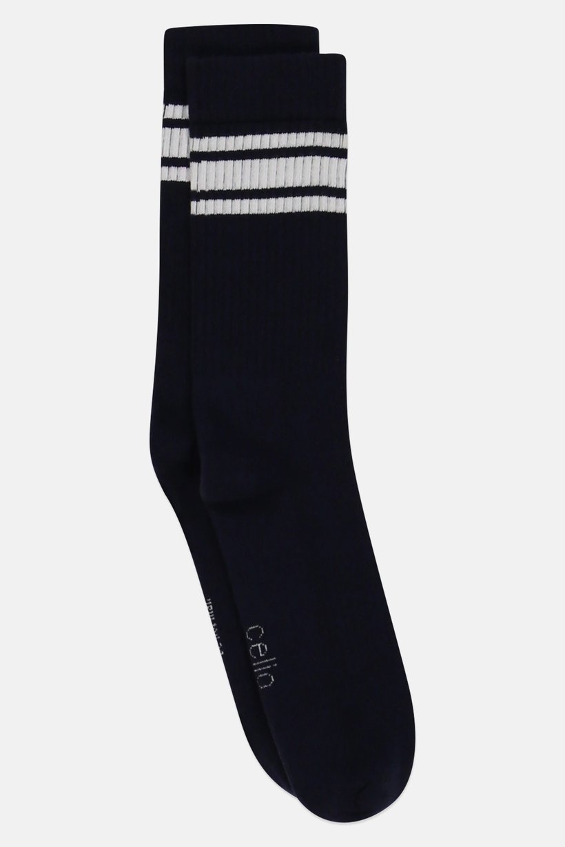 Men Stripe Crew Socks, Navy