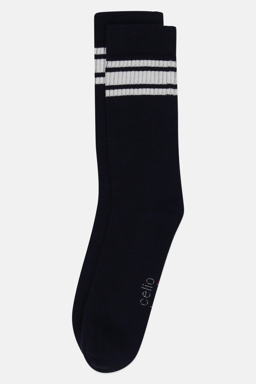Men Stripe Crew Socks, Navy