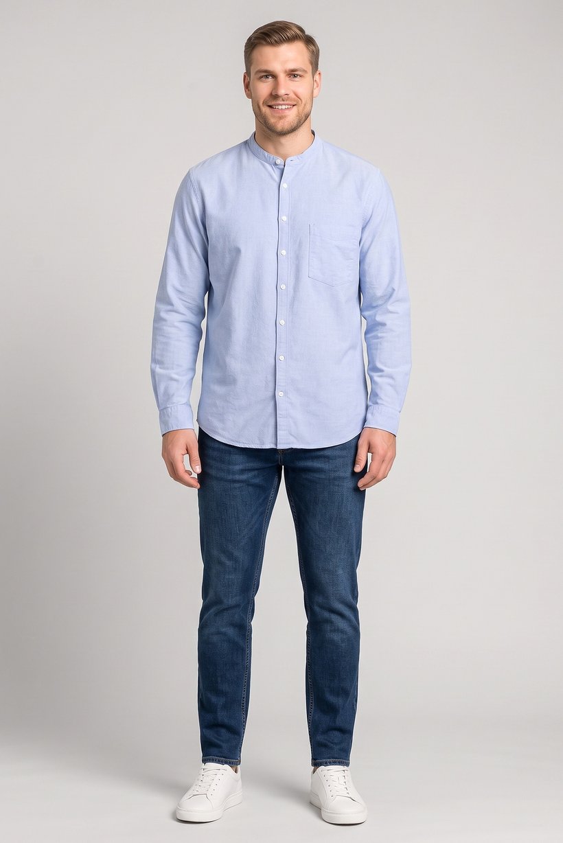 Men Regular Fit Plain Long Sleeve Casual Shirt, Light Blue