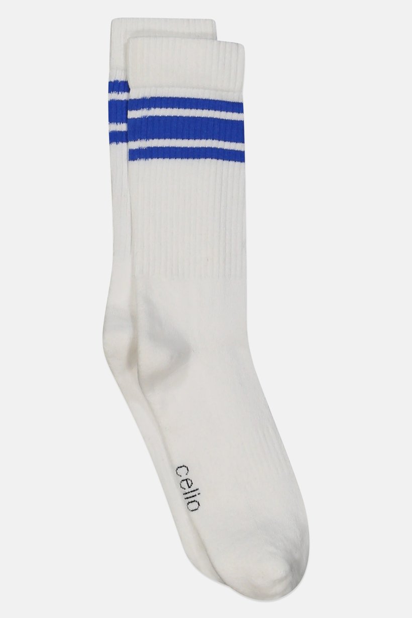 Men Stripe Crew Socks, White