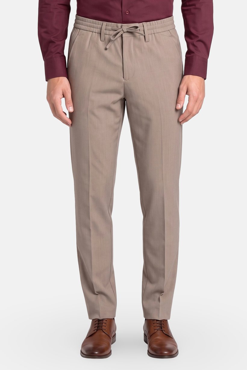 Men Regular Fit Solid Straight Leg Pants, Tan