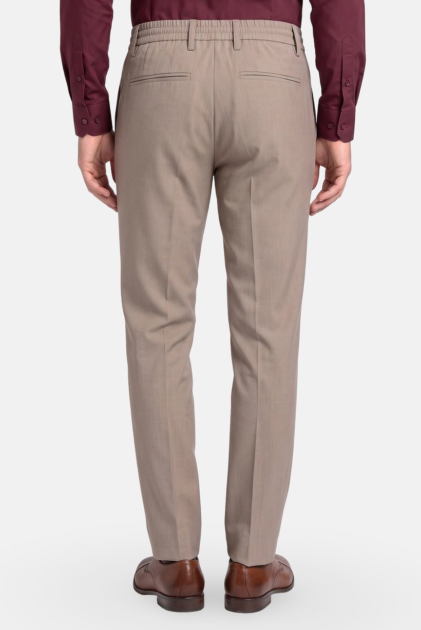 Men Regular Fit Solid Straight Leg Pants, Tan