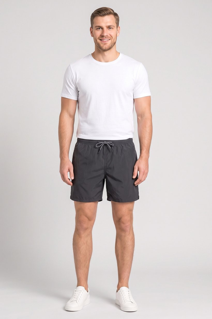 Men Solid Basic Shorts, Charcoal