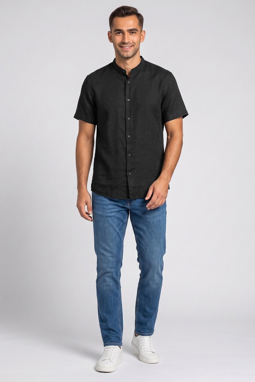 Men Regular Fit Heather Short Sleeves Casual Shirt, Black