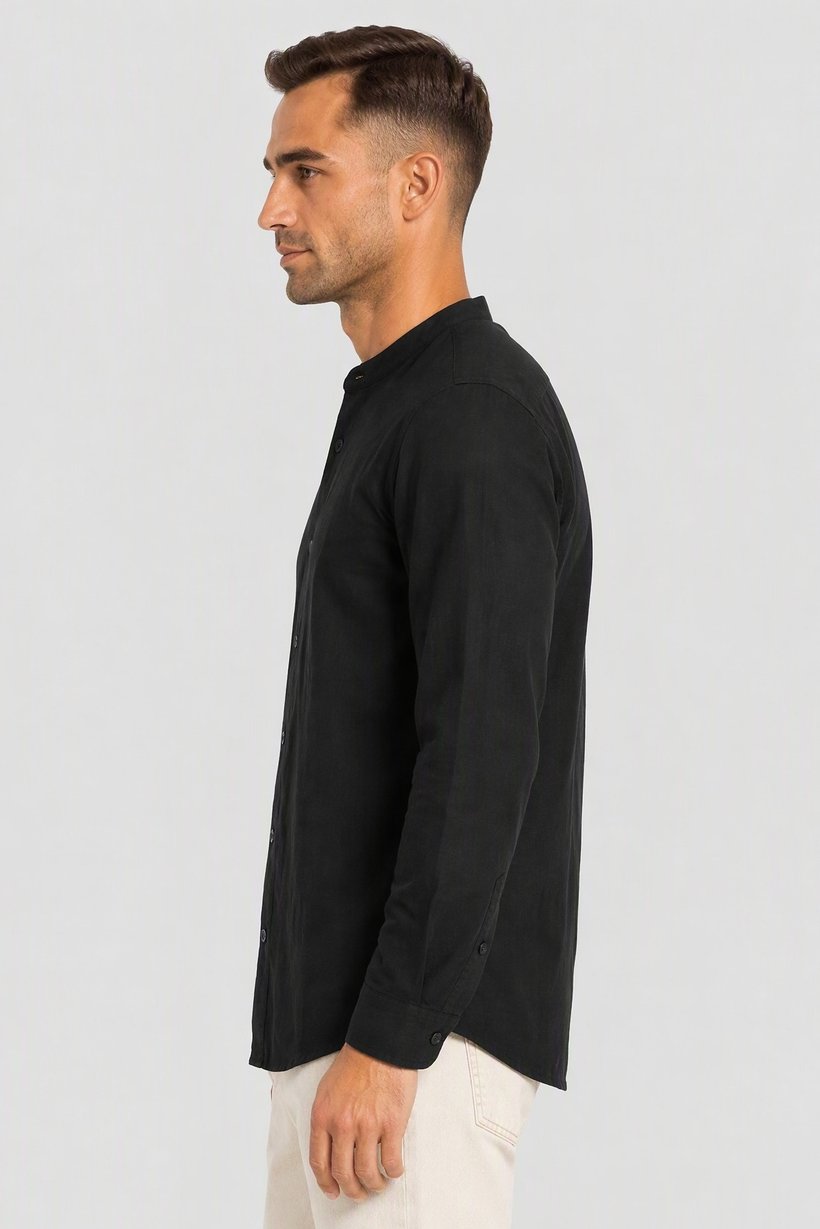 Men Regular Fit Long Sleeve Chambray Casual Shirt, Black