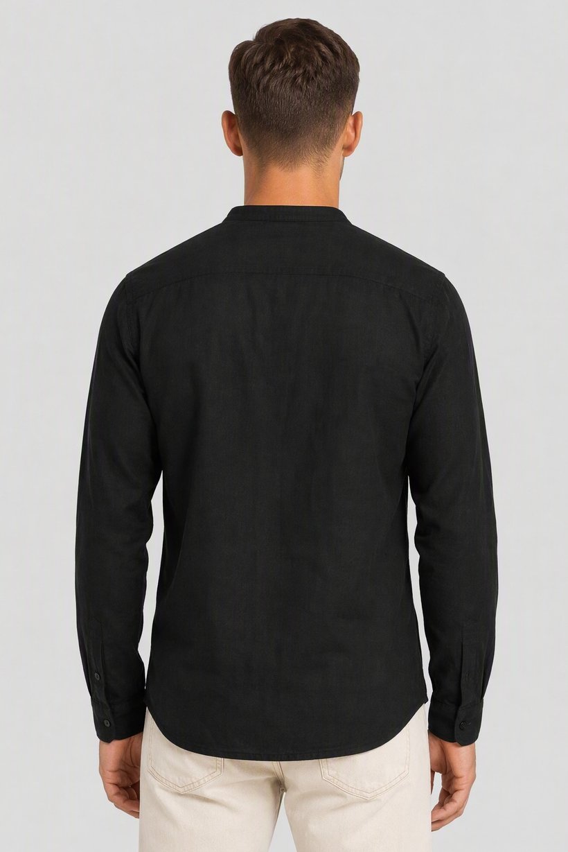 Men Regular Fit Long Sleeve Chambray Casual Shirt, Black