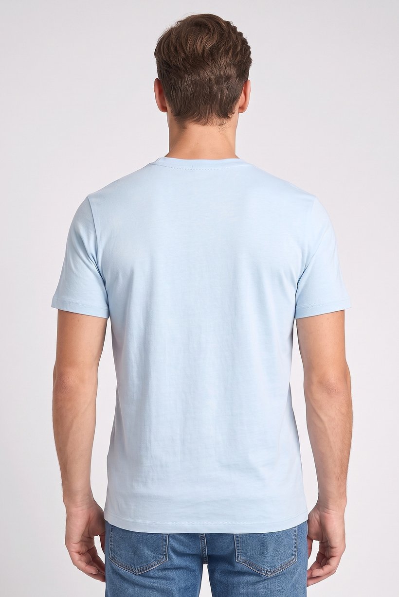 Men V-Neck Short Sleeve Plain T-Shirt, Light Blue