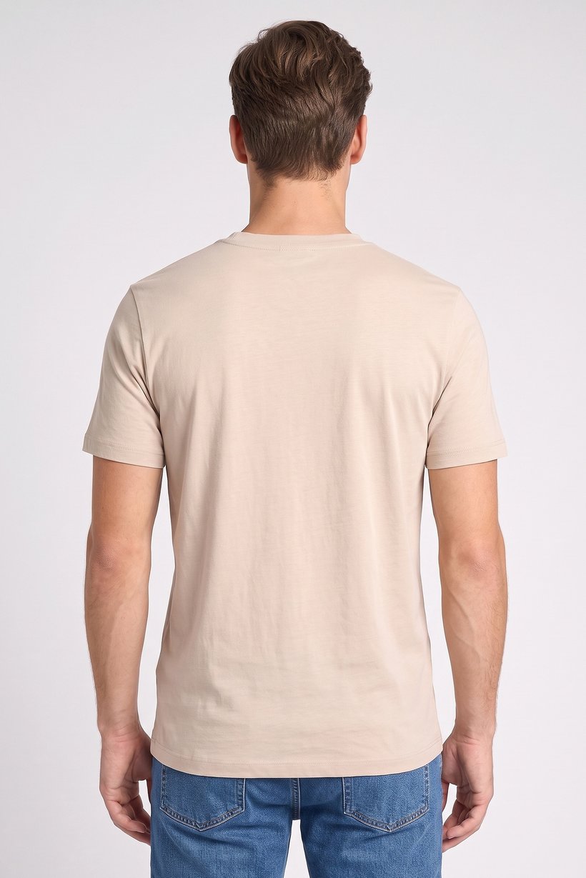 Men V Neck Short Sleeve Solid T-Shirt, Beige