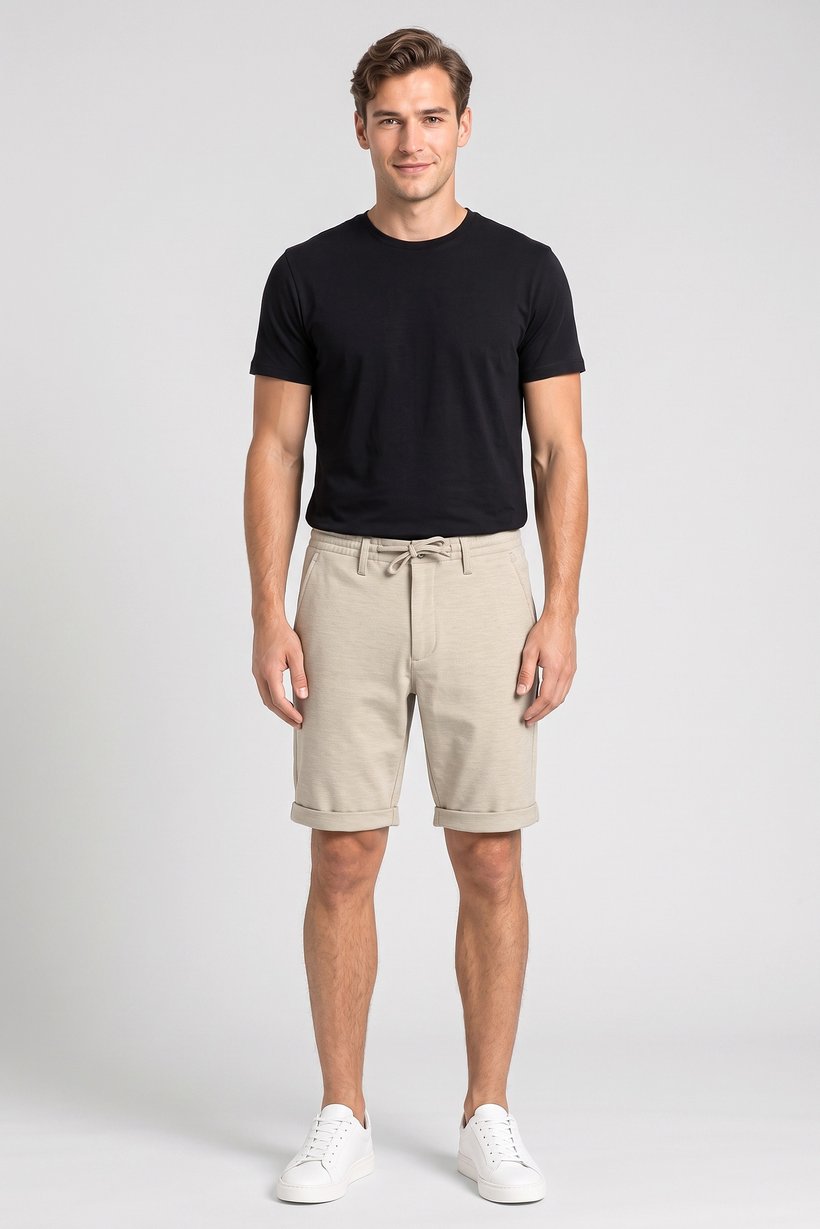 Men Plain Basic Shorts, Beige