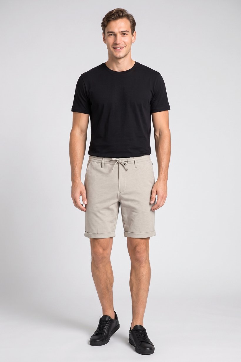 Men Stretch Fit Textured Chino Shorts, Beige