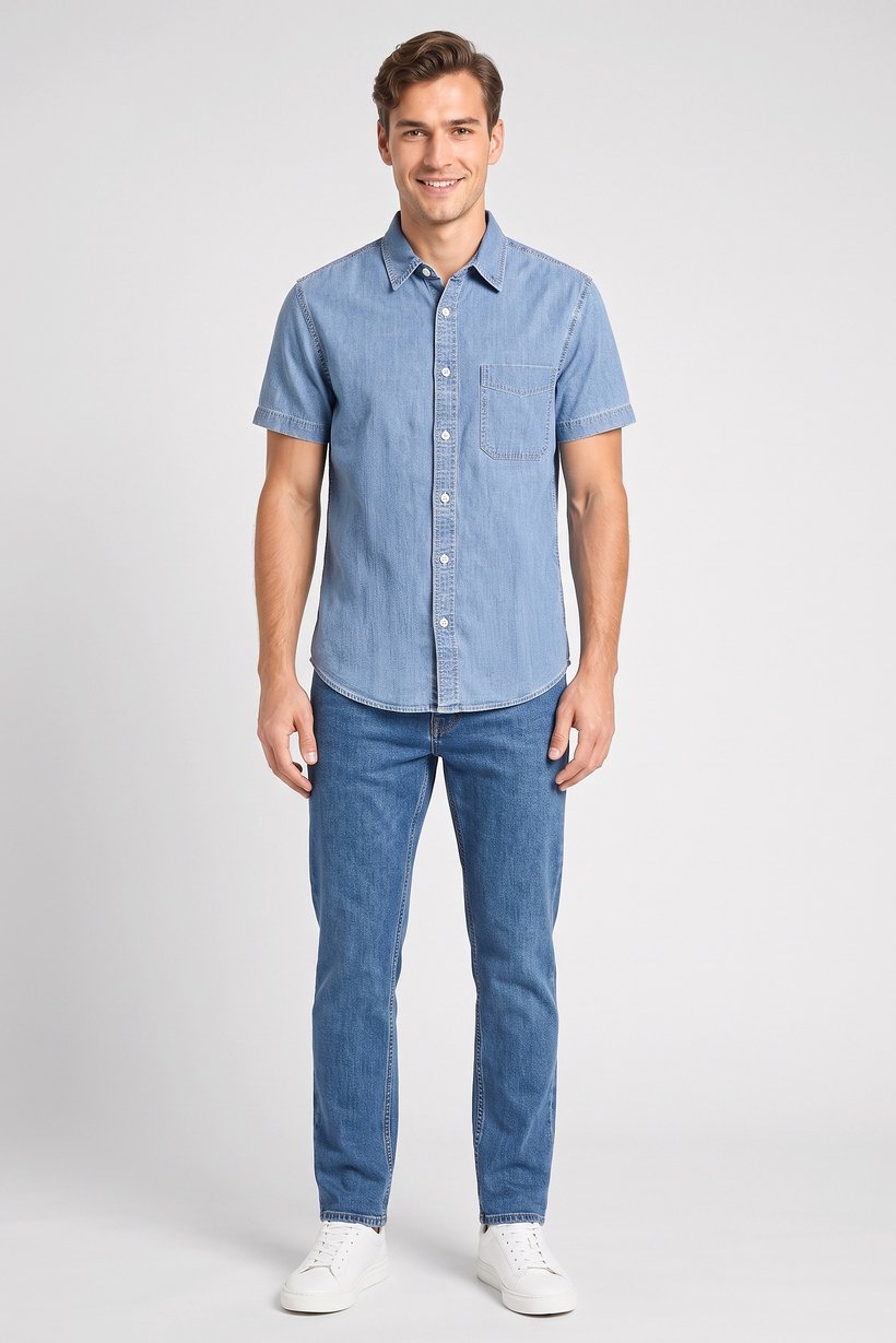 Men Regular Fit Solid Short Sleeves Casual Shirt, Blue