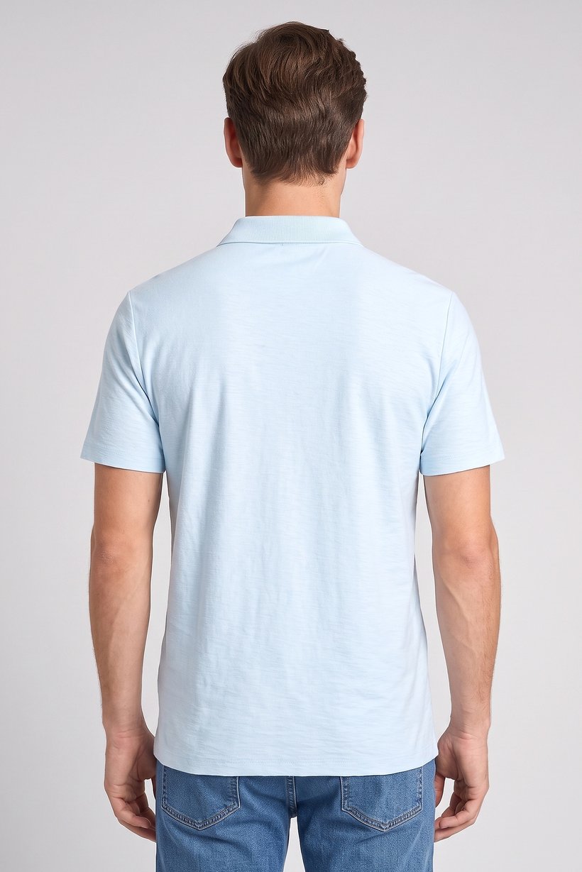 Men Regular Fit Textured Short Sleeves Polo Shirt, Light Blue