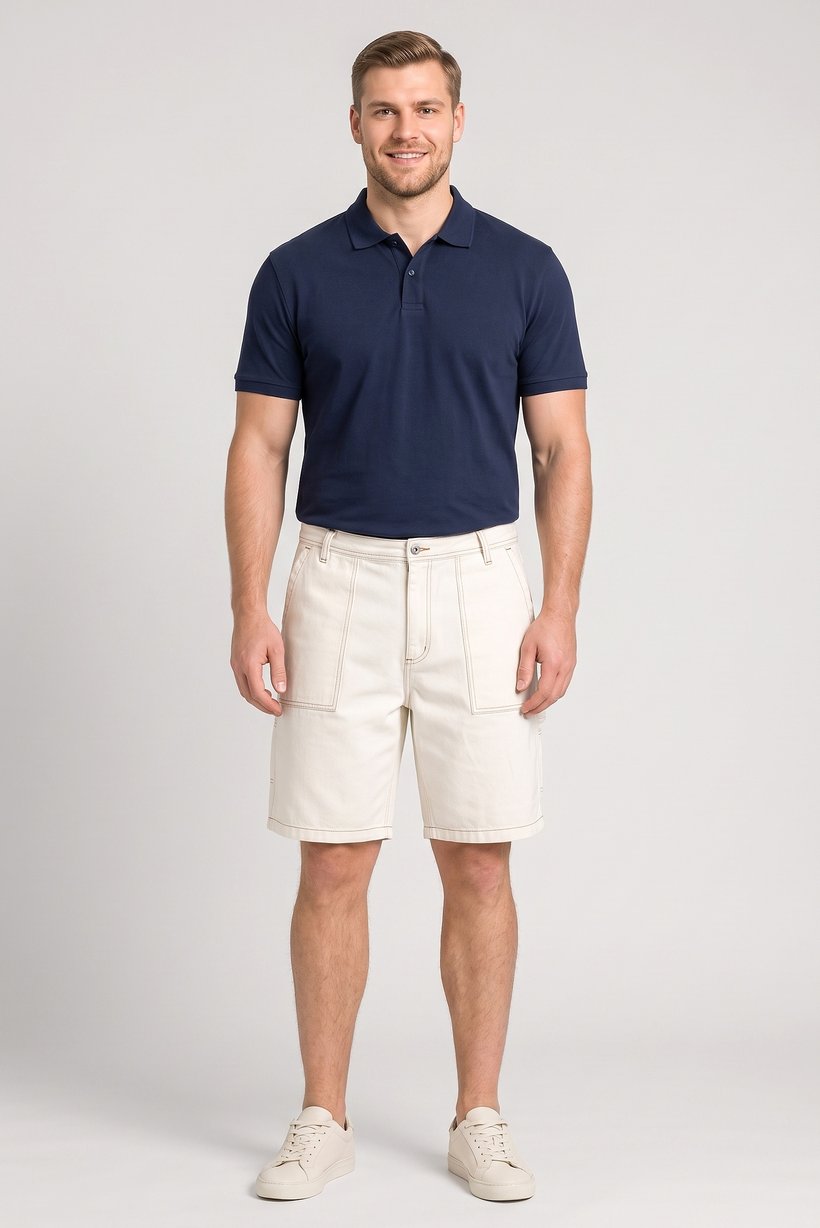 Men Solid Cargo Shorts, Off White