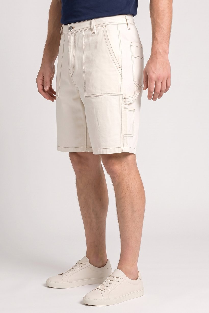 Men Solid Cargo Shorts, Off White