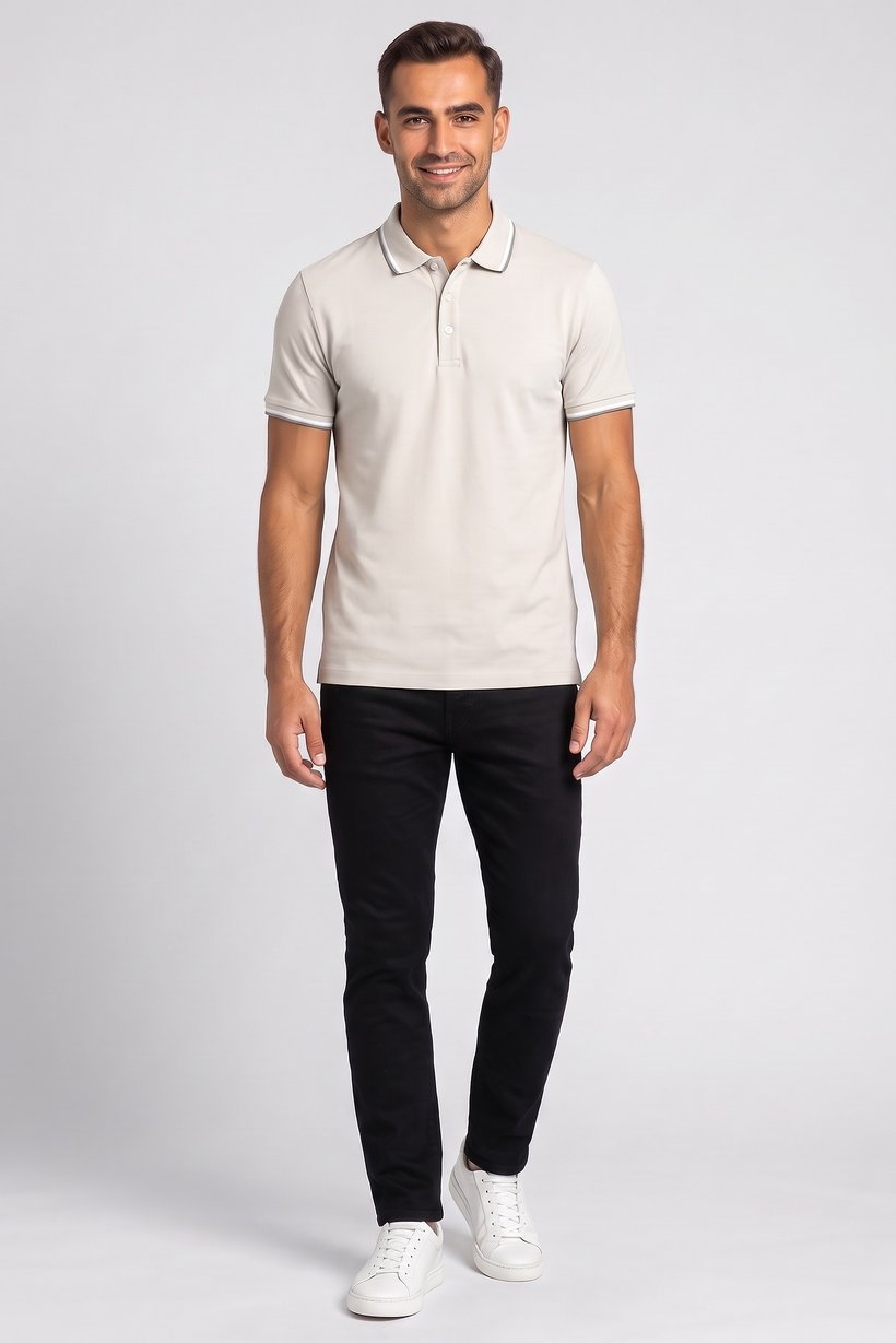 Men Regular Fit Plain Short Sleeves Polo Shirt, Light Grey