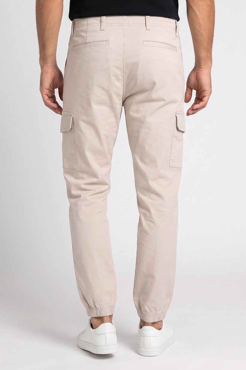 Men Slim Fit Solid Cargo Pants, Beige