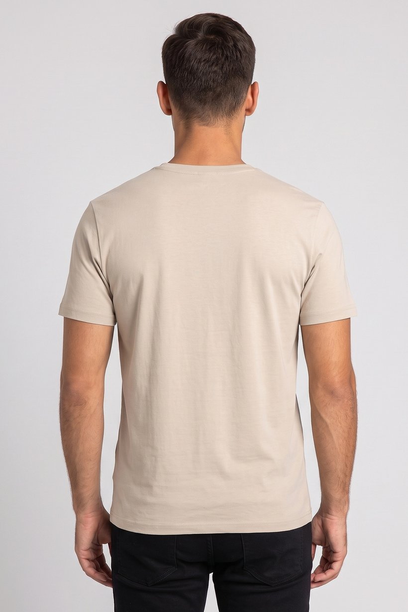 Men V Neck Short Sleeve Plain T-Shirt, Light Brown