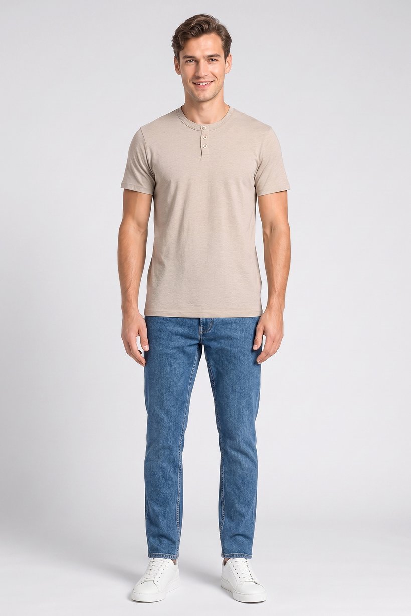 Men Crew Neck Short Sleeve Solid T-Shirt,  Beige