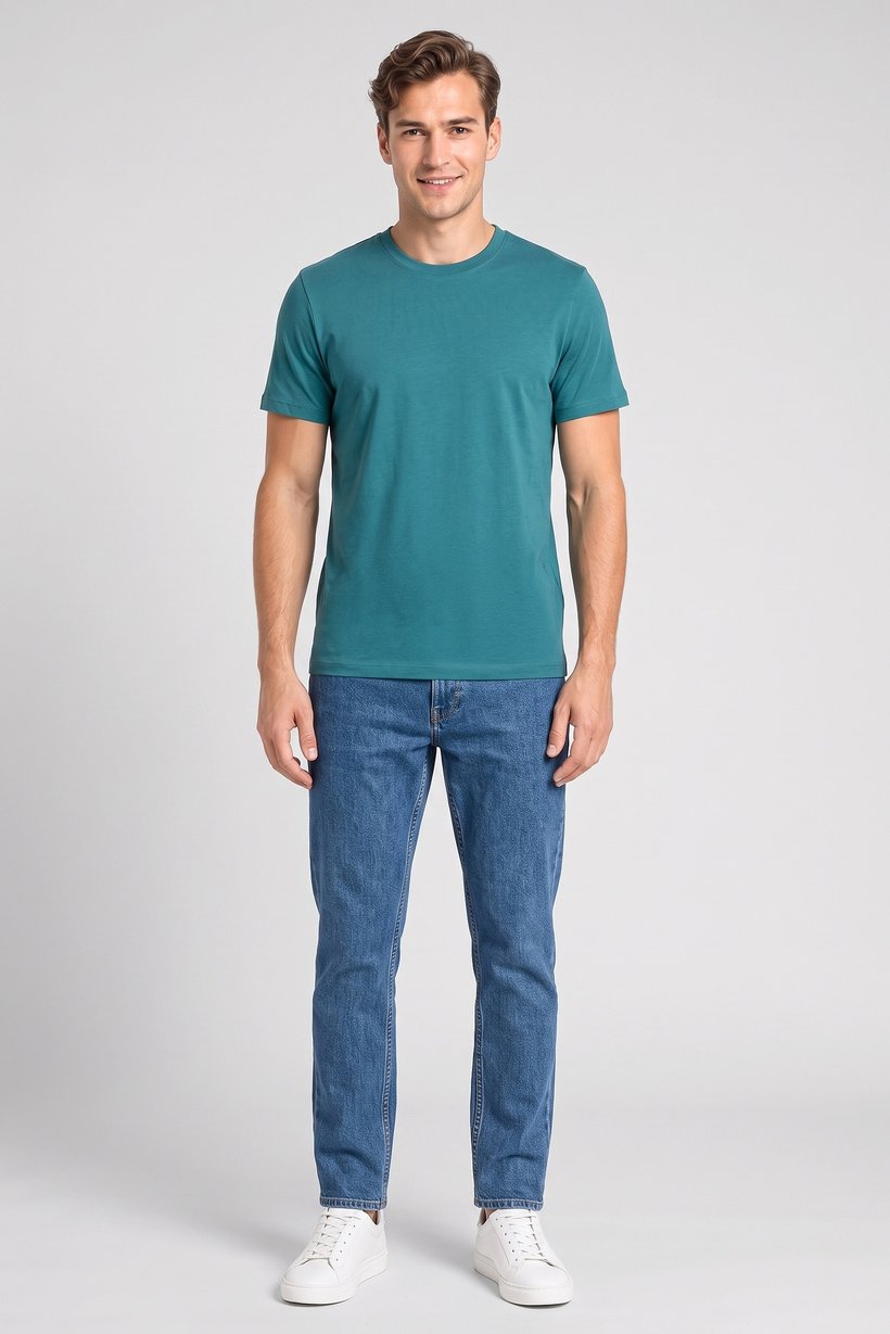 Men Crew Neck Short Sleeve Solid T-Shirt, Teal Green