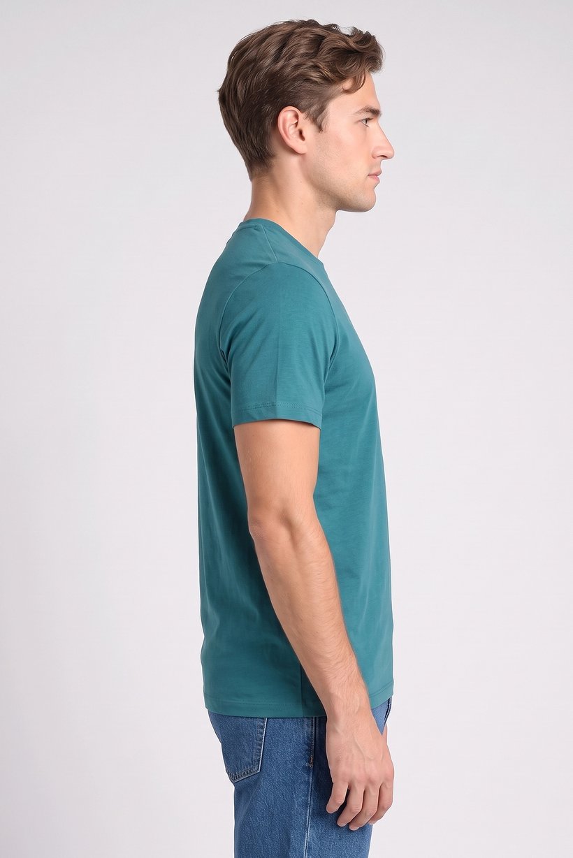 Men Crew Neck Short Sleeve Solid T-Shirt, Teal Green