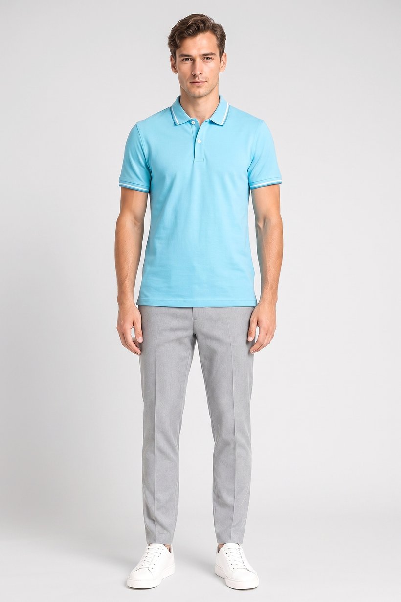 Men Regular Fit Plain Short Sleeve Polo Shirts, Turquoise