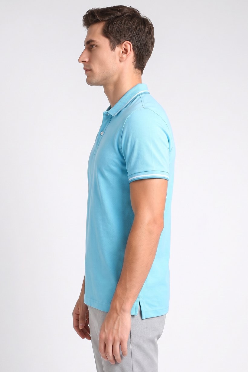 Men Regular Fit Plain Short Sleeve Polo Shirts, Turquoise