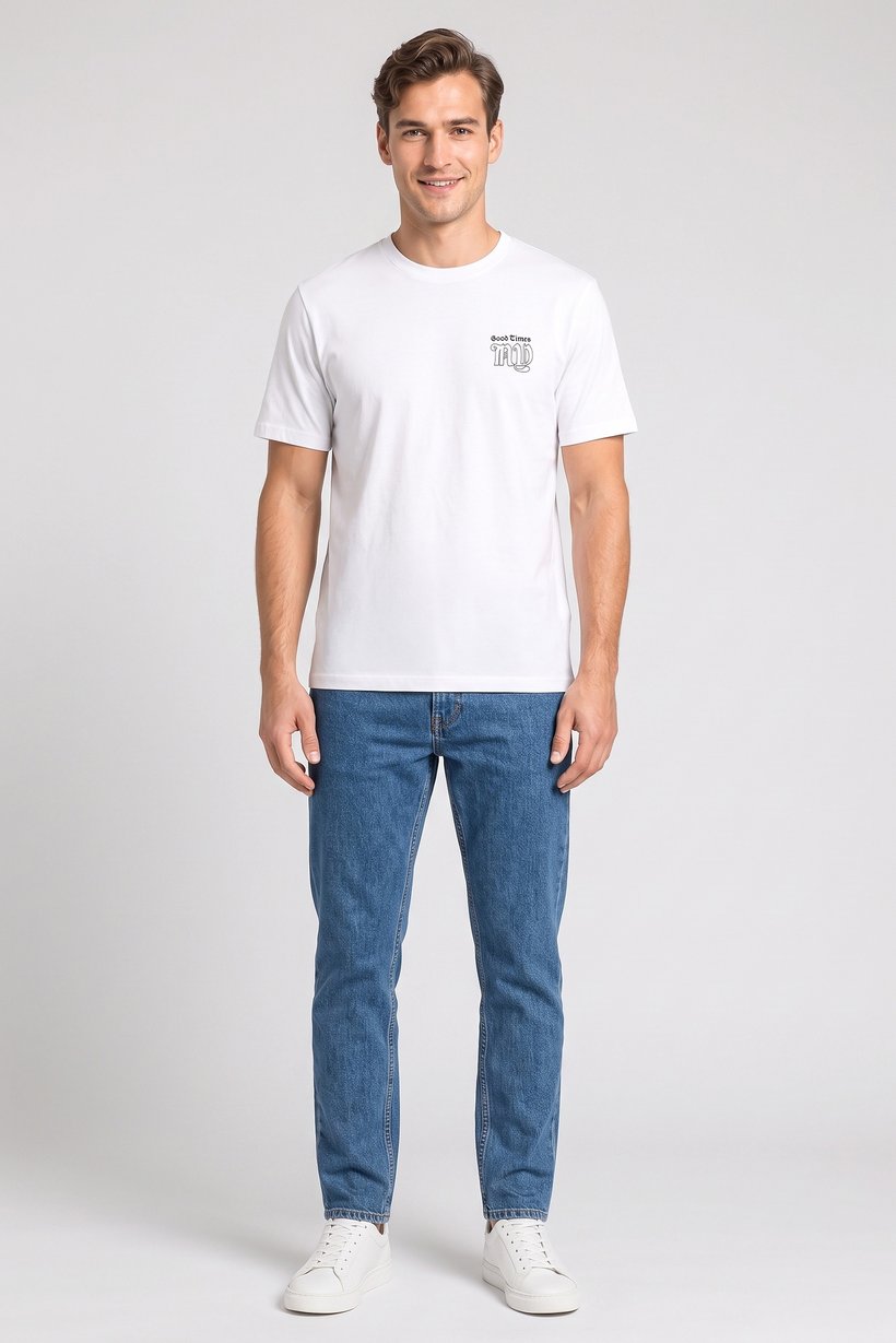 Men Crew Neck Short Sleeve Graphic Print T-Shirt, White