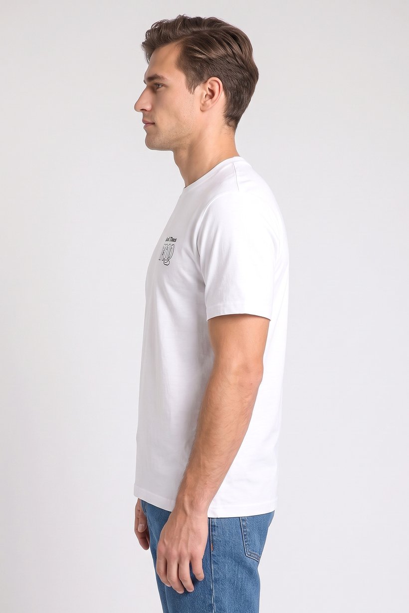 Men Crew Neck Short Sleeve Graphic Print T-Shirt, White