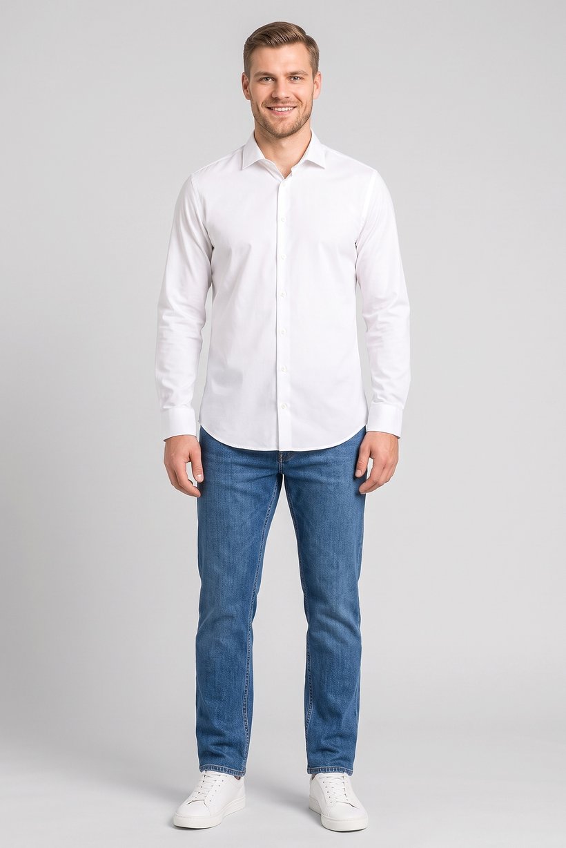 Men Slim Fit Long Sleeve Solid Casual Shirt, Off White