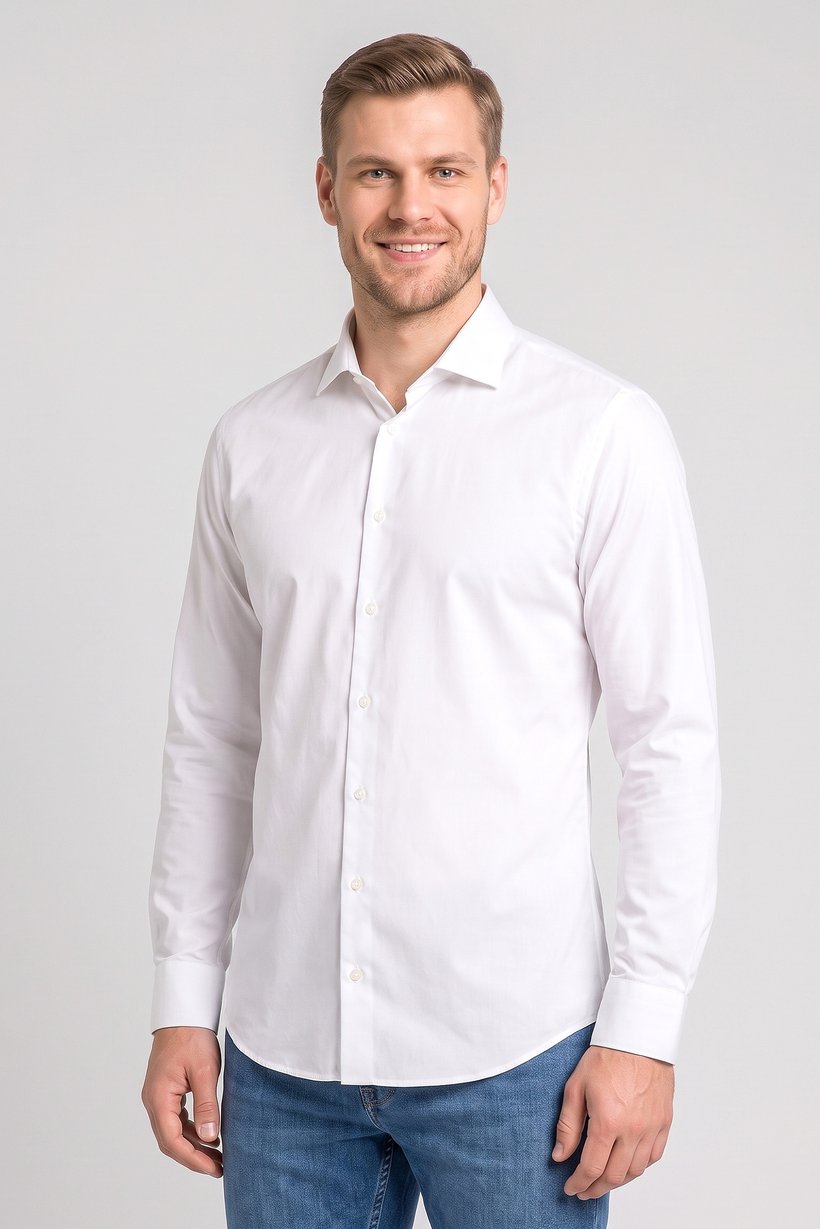 Men Slim Fit Long Sleeve Solid Casual Shirt, Off White
