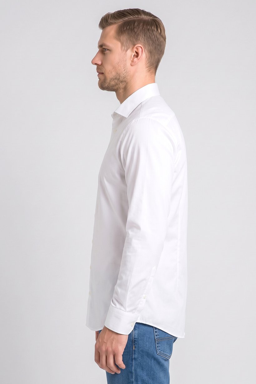 Men Slim Fit Long Sleeve Solid Casual Shirt, Off White