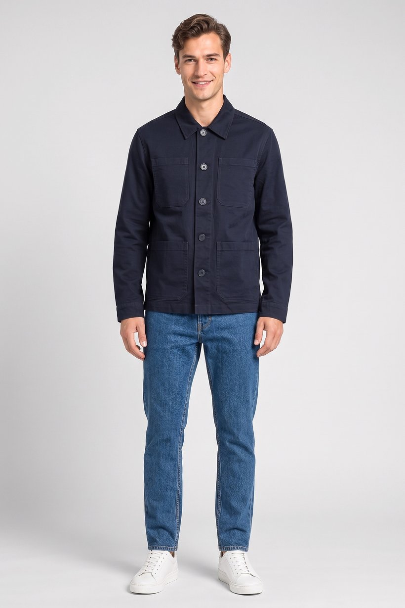 Men Solid Jacket Shirt, Navy