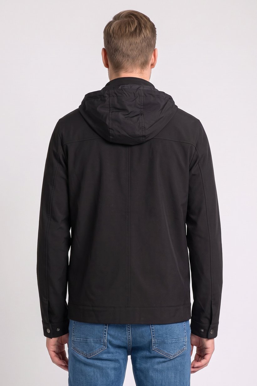 Men Solid Hooded Jacket, Black