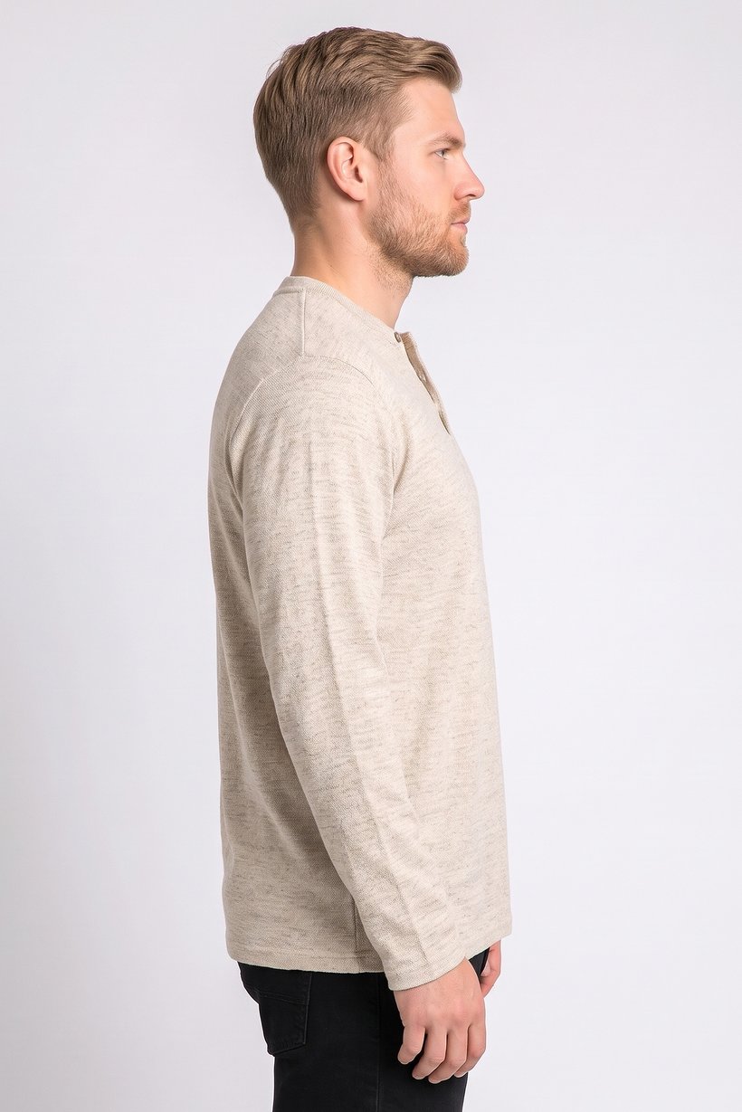 Men Crew Neck Knitted Sweater, Beige