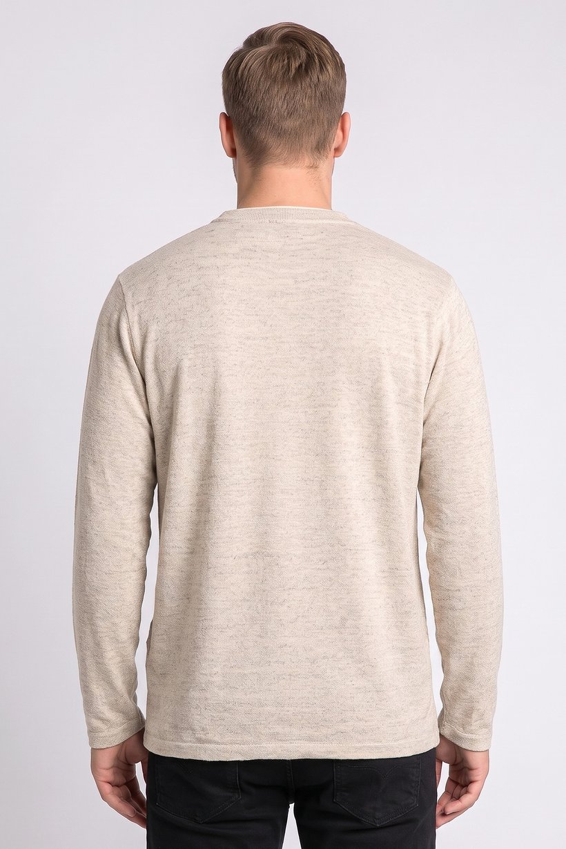 Men Crew Neck Knitted Sweater, Beige