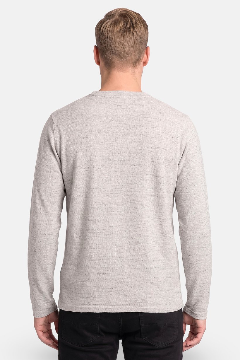 Men Crew Neck Long Sleeve Knitted T-Shirt, Light Grey