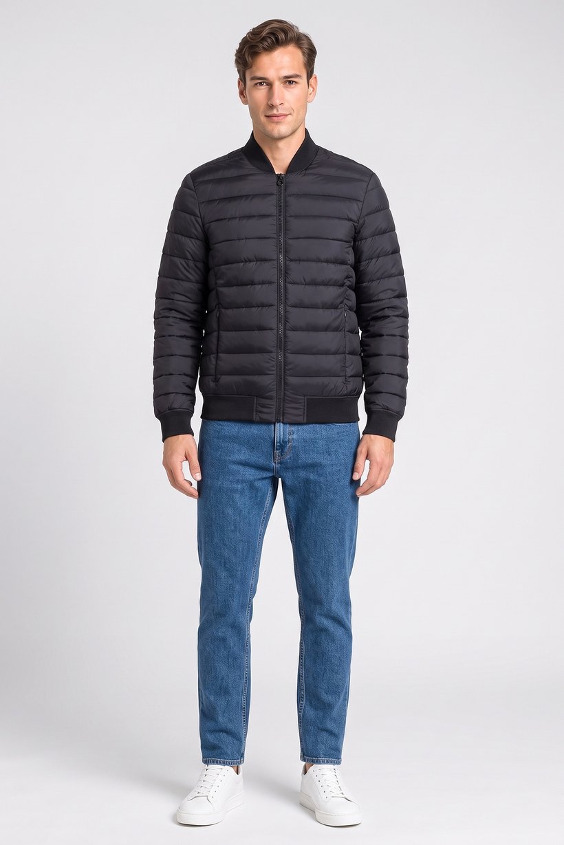 Men Quilted Puffer Jacket, Black