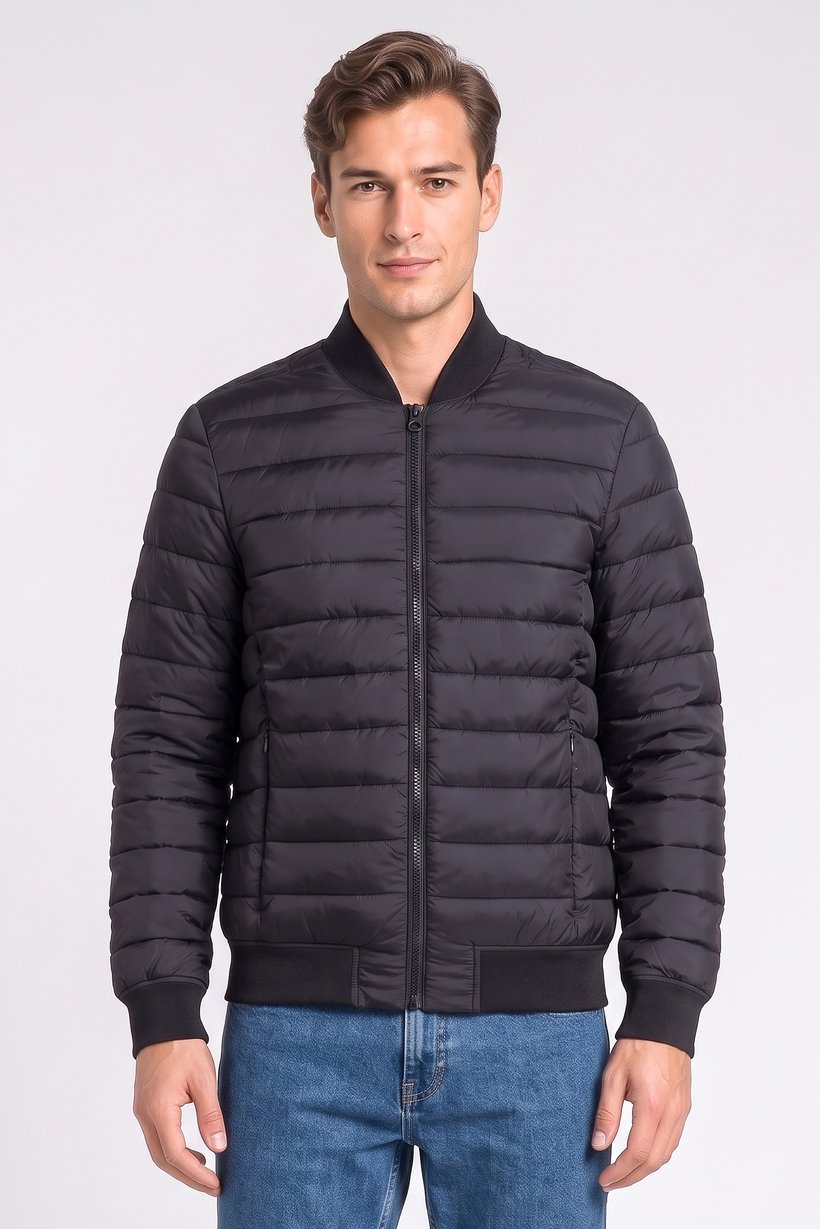 Men Quilted Puffer Jacket, Black
