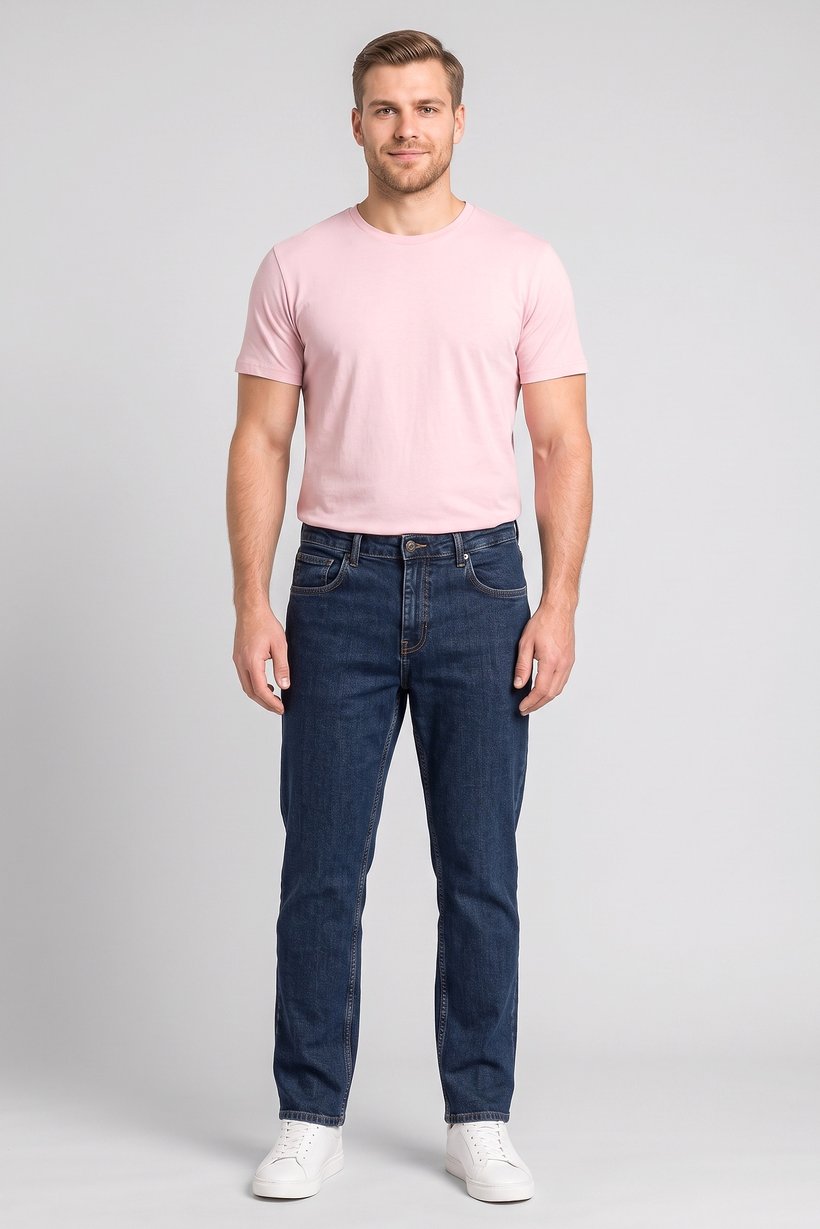 Men Regular Fit Washed Stretchable Jeans, Navy Blue