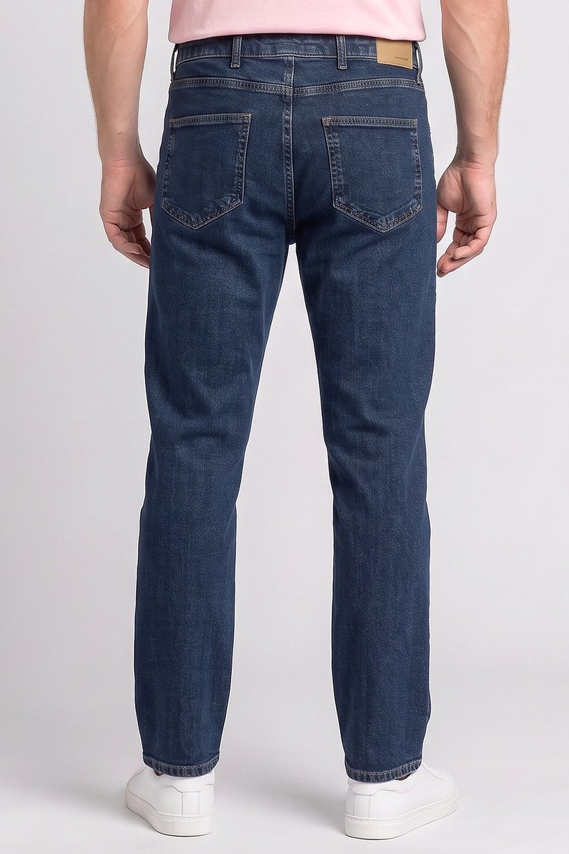 Men Regular Fit Washed Stretchable Jeans, Navy Blue