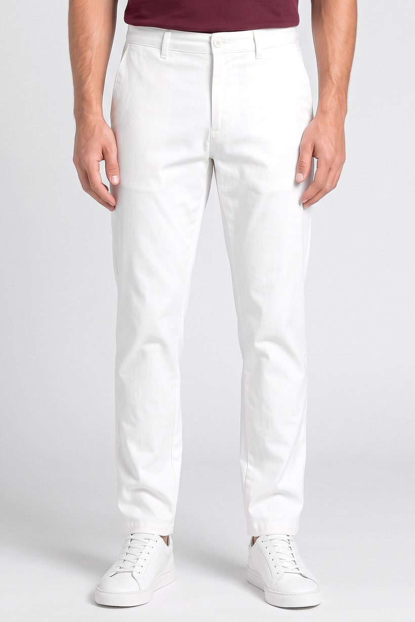 Men Straight Fit Solid Chino Pants, White