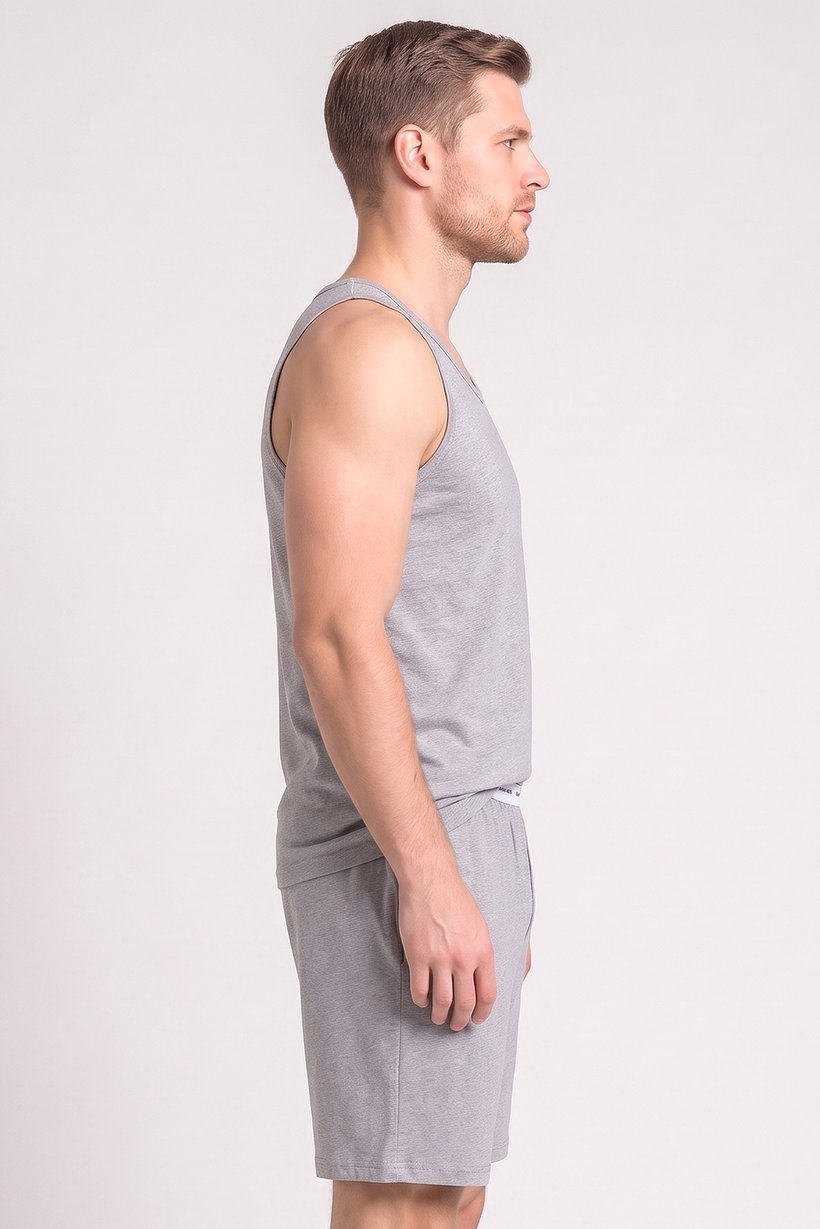Men 2 Pcs Heather Sleeveless Vest And Shorts Pajama Set, Grey