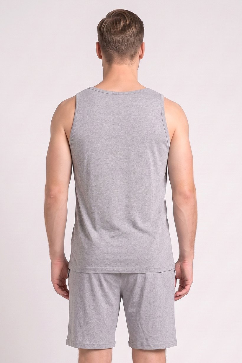 Men 2 Pcs Heather Sleeveless Vest And Shorts Pajama Set, Grey