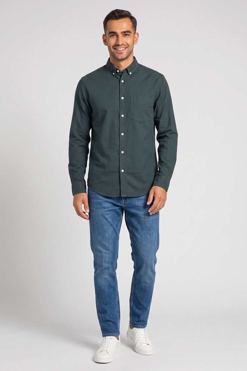 Men Regular Fit Long Sleeve Solid Casual Shirt, Moss Green